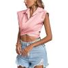 imageLYANER Womens Collar V Neck Wrap Front Cross Tie Back Cap Sleeve Crop Top BlouseLight Pink
