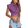 imageLYANER Womens Collar V Neck Wrap Front Cross Tie Back Cap Sleeve Crop Top BlouseLight Purple
