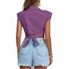 imageLYANER Womens Collar V Neck Wrap Front Cross Tie Back Cap Sleeve Crop Top BlouseLight Purple
