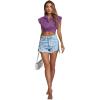 imageLYANER Womens Collar V Neck Wrap Front Cross Tie Back Cap Sleeve Crop Top BlouseLight Purple