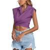 imageLYANER Womens Collar V Neck Wrap Front Cross Tie Back Cap Sleeve Crop Top BlouseLight Purple