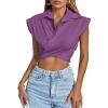 imageLYANER Womens Collar V Neck Wrap Front Cross Tie Back Cap Sleeve Crop Top BlouseLight Purple