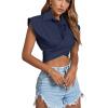 imageLYANER Womens Collar V Neck Wrap Front Cross Tie Back Cap Sleeve Crop Top BlouseNavy Blue
