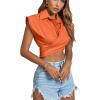 imageLYANER Womens Collar V Neck Wrap Front Cross Tie Back Cap Sleeve Crop Top BlouseOrange