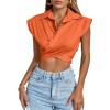 imageLYANER Womens Collar V Neck Wrap Front Cross Tie Back Cap Sleeve Crop Top BlouseOrange
