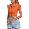 imageLYANER Womens Collar V Neck Wrap Front Cross Tie Back Cap Sleeve Crop Top BlouseOrange