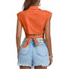 imageLYANER Womens Collar V Neck Wrap Front Cross Tie Back Cap Sleeve Crop Top BlouseOrange