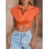 imageLYANER Womens Collar V Neck Wrap Front Cross Tie Back Cap Sleeve Crop Top BlouseOrange