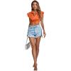 imageLYANER Womens Collar V Neck Wrap Front Cross Tie Back Cap Sleeve Crop Top BlouseOrange