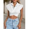 imageLYANER Womens Collar V Neck Wrap Front Cross Tie Back Cap Sleeve Crop Top BlouseWhite
