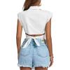 imageLYANER Womens Collar V Neck Wrap Front Cross Tie Back Cap Sleeve Crop Top BlouseWhite
