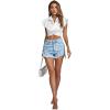 imageLYANER Womens Collar V Neck Wrap Front Cross Tie Back Cap Sleeve Crop Top BlouseWhite