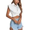 imageLYANER Womens Collar V Neck Wrap Front Cross Tie Back Cap Sleeve Crop Top BlouseWhite