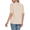 imageLYANER Womens Frill Mock Neck Pletaed Puff Short Sleeve Chiffon Blouse Shirt TopBeige