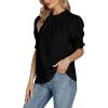 imageLYANER Womens Frill Mock Neck Pletaed Puff Short Sleeve Chiffon Blouse Shirt TopBlack