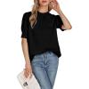 imageLYANER Womens Frill Mock Neck Pletaed Puff Short Sleeve Chiffon Blouse Shirt TopBlack