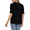 imageLYANER Womens Frill Mock Neck Pletaed Puff Short Sleeve Chiffon Blouse Shirt TopBlack