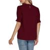 imageLYANER Womens Frill Mock Neck Pletaed Puff Short Sleeve Chiffon Blouse Shirt TopBurgundy