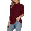 imageLYANER Womens Frill Mock Neck Pletaed Puff Short Sleeve Chiffon Blouse Shirt TopBurgundy
