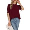 imageLYANER Womens Frill Mock Neck Pletaed Puff Short Sleeve Chiffon Blouse Shirt TopBurgundy