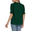imageLYANER Womens Frill Mock Neck Pletaed Puff Short Sleeve Chiffon Blouse Shirt TopDark Green