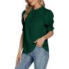 imageLYANER Womens Frill Mock Neck Pletaed Puff Short Sleeve Chiffon Blouse Shirt TopDark Green