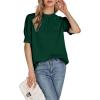 imageLYANER Womens Frill Mock Neck Pletaed Puff Short Sleeve Chiffon Blouse Shirt TopDark Green