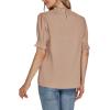 imageLYANER Womens Frill Mock Neck Pletaed Puff Short Sleeve Chiffon Blouse Shirt TopLight Khaki