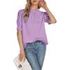 imageLYANER Womens Frill Mock Neck Pletaed Puff Short Sleeve Chiffon Blouse Shirt TopLight Purple