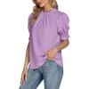imageLYANER Womens Frill Mock Neck Pletaed Puff Short Sleeve Chiffon Blouse Shirt TopLight Purple