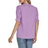 imageLYANER Womens Frill Mock Neck Pletaed Puff Short Sleeve Chiffon Blouse Shirt TopLight Purple
