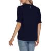 imageLYANER Womens Frill Mock Neck Pletaed Puff Short Sleeve Chiffon Blouse Shirt TopNavy Blue