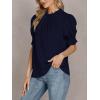 imageLYANER Womens Frill Mock Neck Pletaed Puff Short Sleeve Chiffon Blouse Shirt TopNavy Blue
