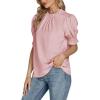 imageLYANER Womens Frill Mock Neck Pletaed Puff Short Sleeve Chiffon Blouse Shirt TopPink