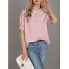 imageLYANER Womens Frill Mock Neck Pletaed Puff Short Sleeve Chiffon Blouse Shirt TopPink