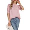 imageLYANER Womens Frill Mock Neck Pletaed Puff Short Sleeve Chiffon Blouse Shirt TopPink