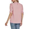 imageLYANER Womens Frill Mock Neck Pletaed Puff Short Sleeve Chiffon Blouse Shirt TopPink