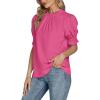 imageLYANER Womens Frill Mock Neck Pletaed Puff Short Sleeve Chiffon Blouse Shirt TopRose