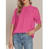 imageLYANER Womens Frill Mock Neck Pletaed Puff Short Sleeve Chiffon Blouse Shirt TopRose
