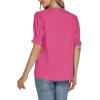 imageLYANER Womens Frill Mock Neck Pletaed Puff Short Sleeve Chiffon Blouse Shirt TopRose