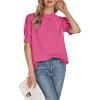 imageLYANER Womens Frill Mock Neck Pletaed Puff Short Sleeve Chiffon Blouse Shirt TopRose