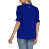 imageLYANER Womens Frill Mock Neck Pletaed Puff Short Sleeve Chiffon Blouse Shirt TopRoyal Blue