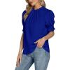 imageLYANER Womens Frill Mock Neck Pletaed Puff Short Sleeve Chiffon Blouse Shirt TopRoyal Blue