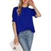 imageLYANER Womens Frill Mock Neck Pletaed Puff Short Sleeve Chiffon Blouse Shirt TopRoyal Blue