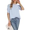 imageLYANER Womens Frill Mock Neck Pletaed Puff Short Sleeve Chiffon Blouse Shirt TopSky Blue