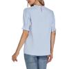 imageLYANER Womens Frill Mock Neck Pletaed Puff Short Sleeve Chiffon Blouse Shirt TopSky Blue