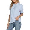 imageLYANER Womens Frill Mock Neck Pletaed Puff Short Sleeve Chiffon Blouse Shirt TopSky Blue