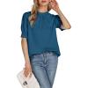 imageLYANER Womens Frill Mock Neck Pletaed Puff Short Sleeve Chiffon Blouse Shirt TopTeal Blue