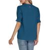 imageLYANER Womens Frill Mock Neck Pletaed Puff Short Sleeve Chiffon Blouse Shirt TopTeal Blue