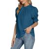imageLYANER Womens Frill Mock Neck Pletaed Puff Short Sleeve Chiffon Blouse Shirt TopTeal Blue